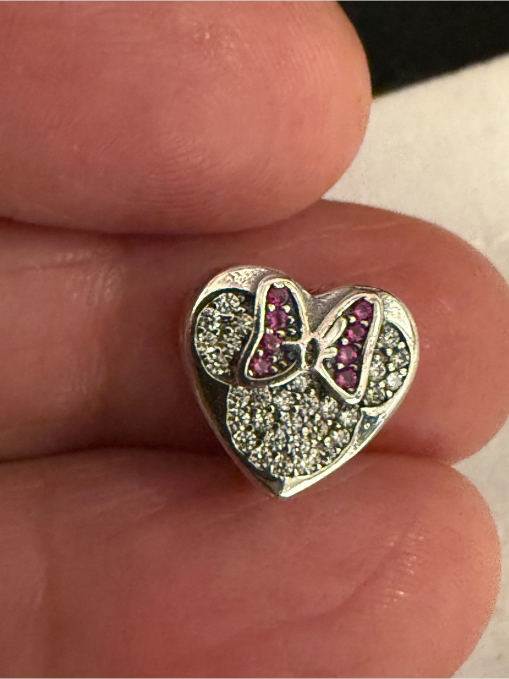 Pandora Silver Heart Charm with Pink Bow Accents